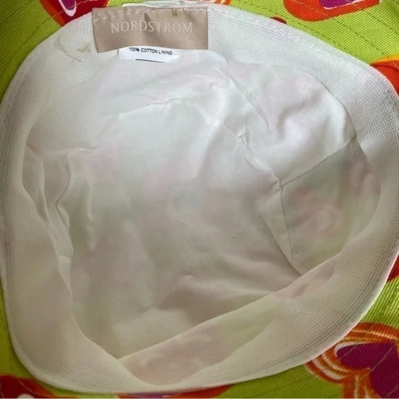 Nordstrom Lime Green Orange Pink Cotton Canvas Floral Print Bucket Hat - Picture 11 of 16